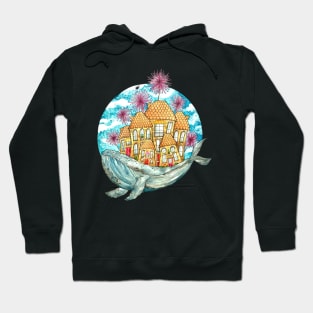 Whimsical Whale and Houses Hoodie